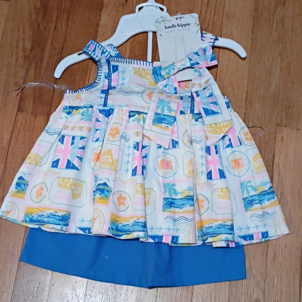 Haute Hippie gurls Size S 5/6 Outfit With Bow Italian Vacation Cotton Nwt